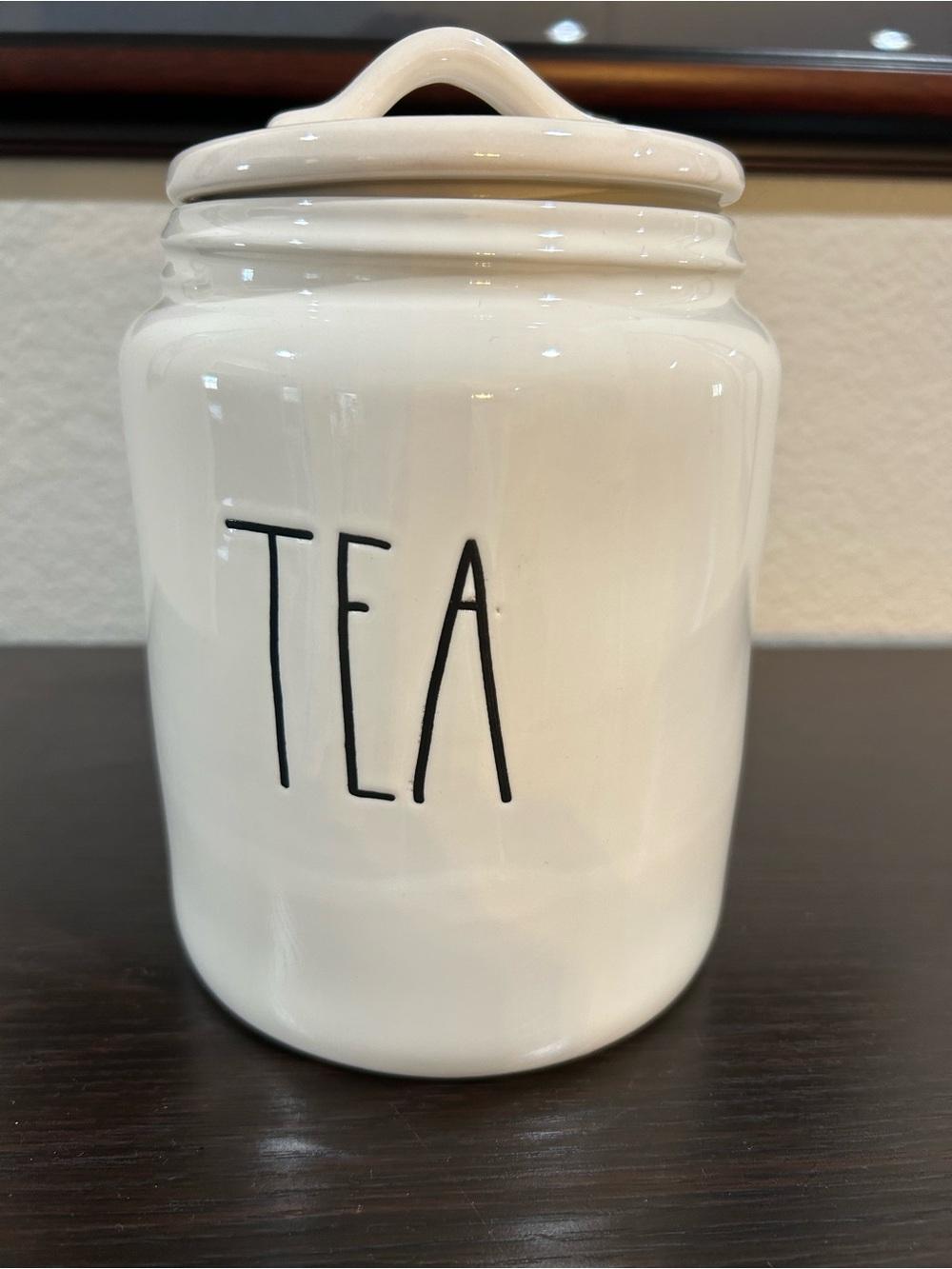 Rae Dunn White Ceramic Canister with Black 'TEA' Lettering